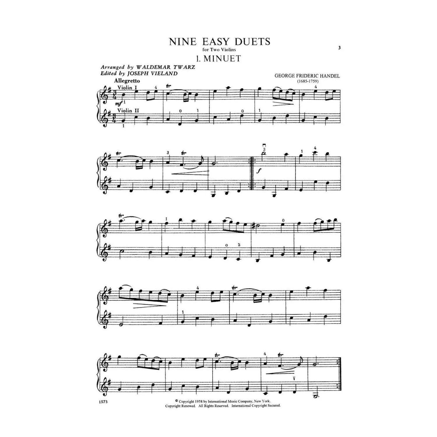International Händel Nine Easy Duets Duonoten 2 Violinen