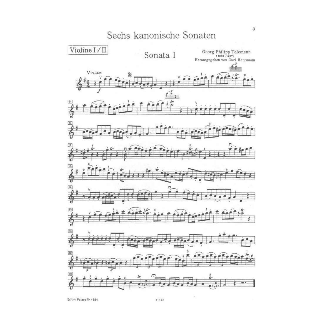 Peters Telemann TWV 40:118-123 Sechs Sonaten Noten 2 Violinen