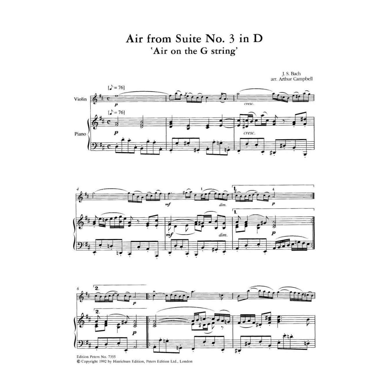 Peters Campbell Air G-Saite BWV 1068 Violinnoten Violine