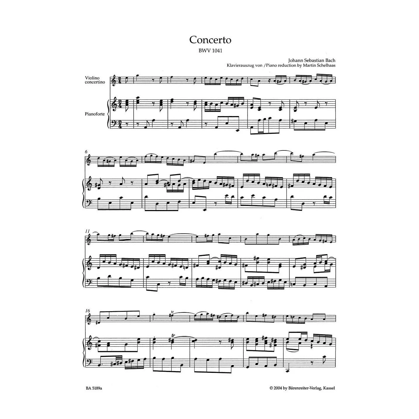 Bärenreiter Bach Konzert a-moll BWV 1041 Violinenoten Urtext