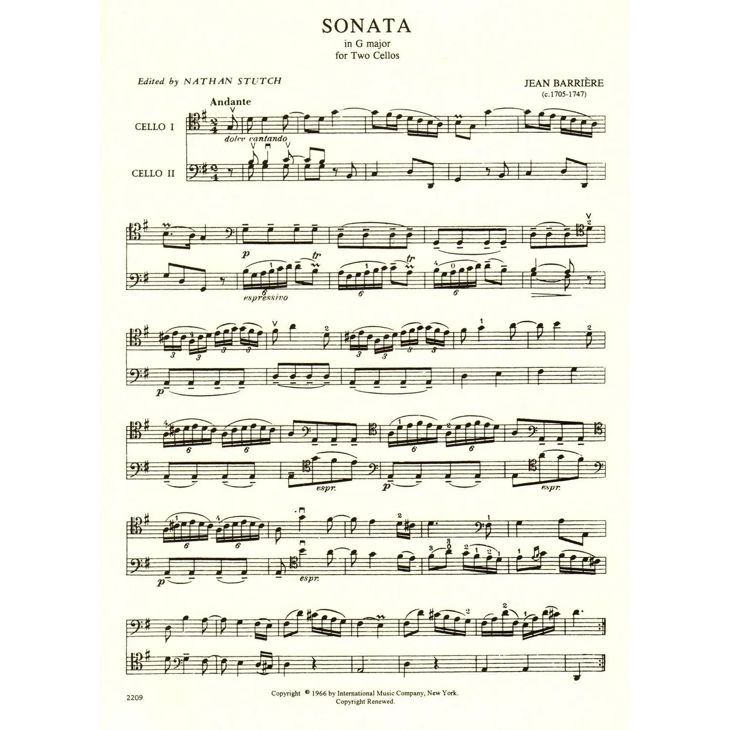 Shar Music International Sonata G-Dur Noten für 2 Celli