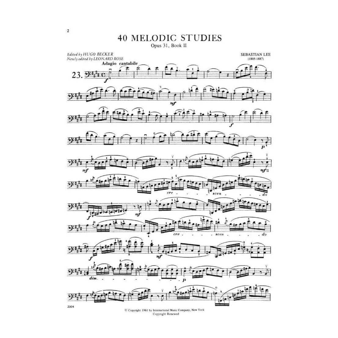 Shar Music Lee 40 Melodische Etüden Op31 Vol2 Cello Noten