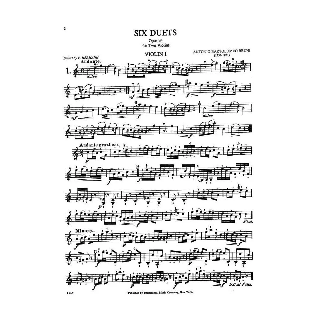 Shar Bruni 6 Easy Duets Op 34 Noten 2 Violinen