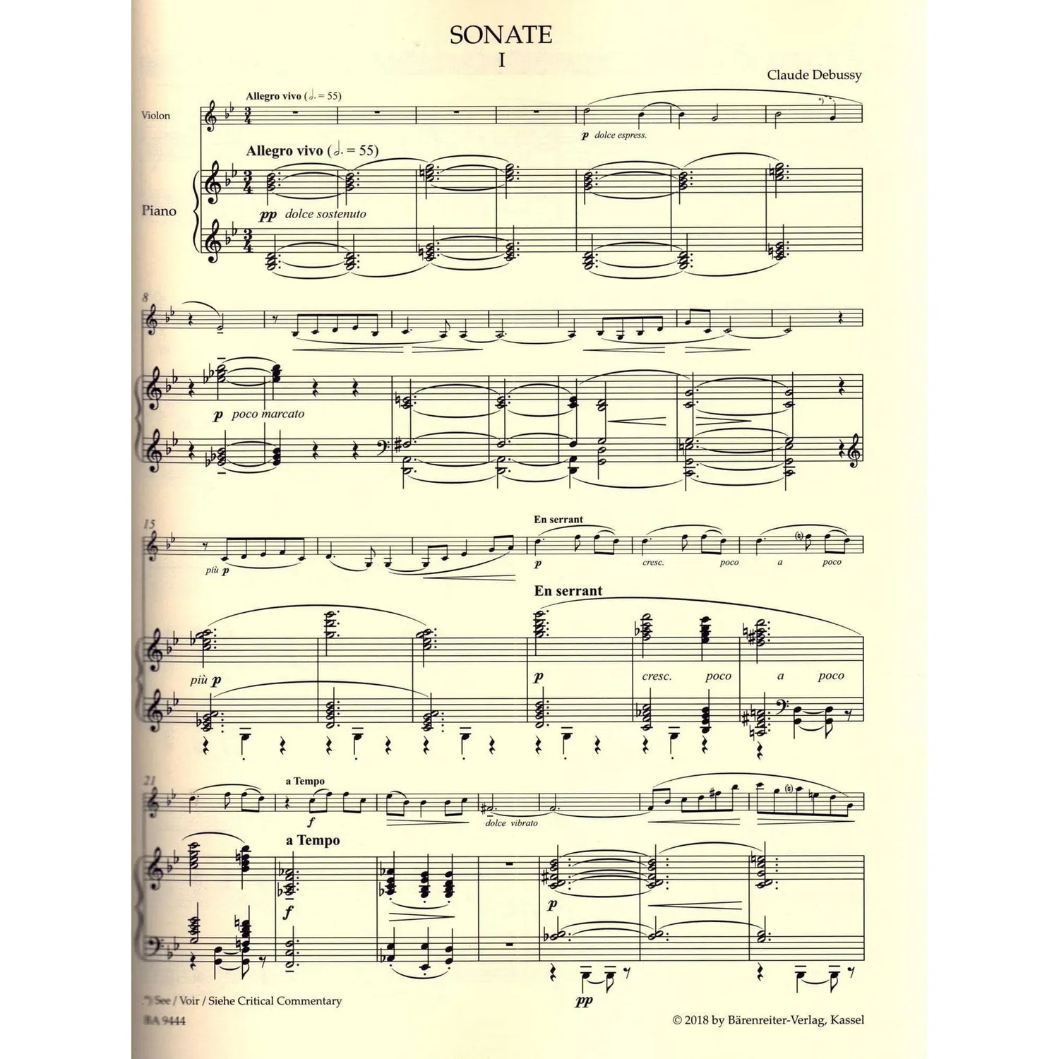 Debussy Werke Violine Klavier Noten Bärenreiter Urtext