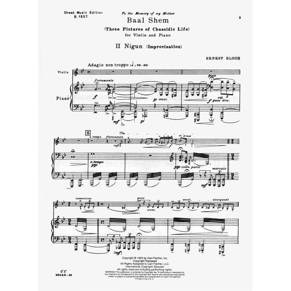 Bloch Nigun No 2 Violinenoten mit Klavier Fischer