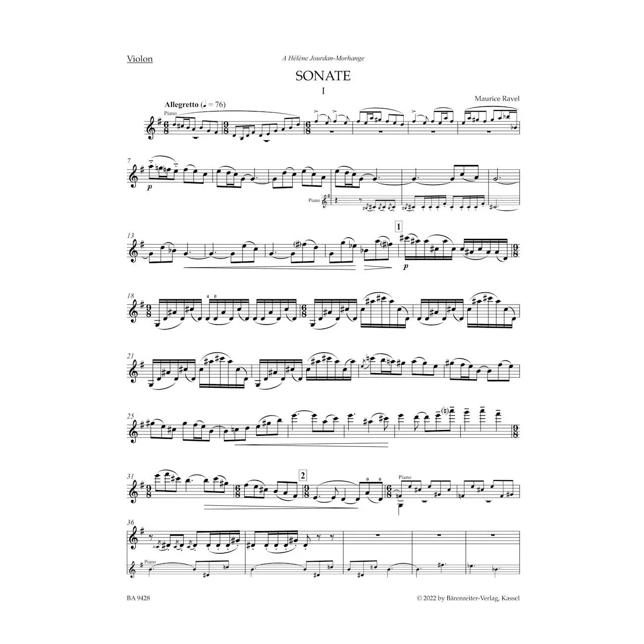 Shar Music Ravel Berceuse Fauré M 74 Noten Violine Klavier Urtext