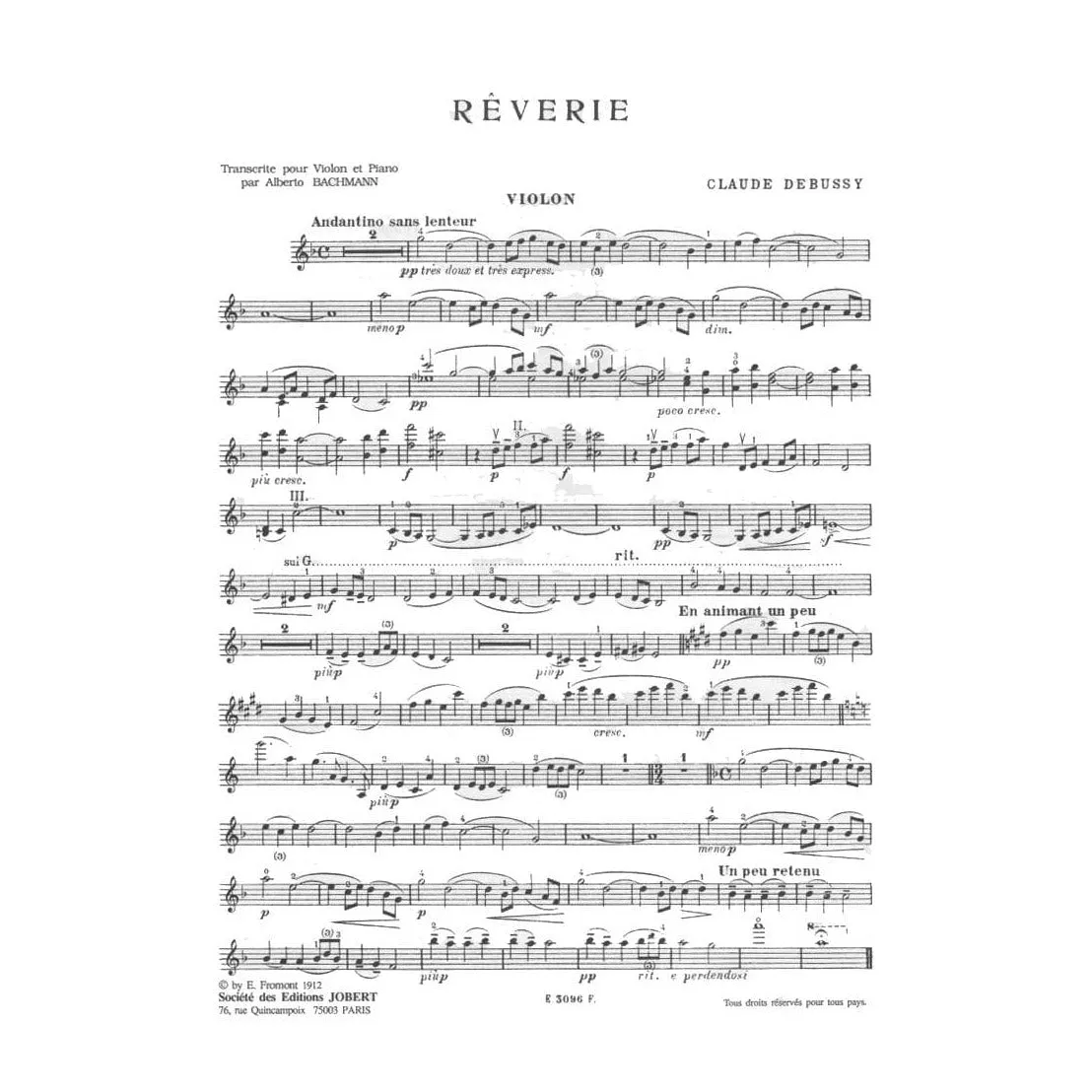 Jobert Debussy Violine Klavier Clair de Lune Noten