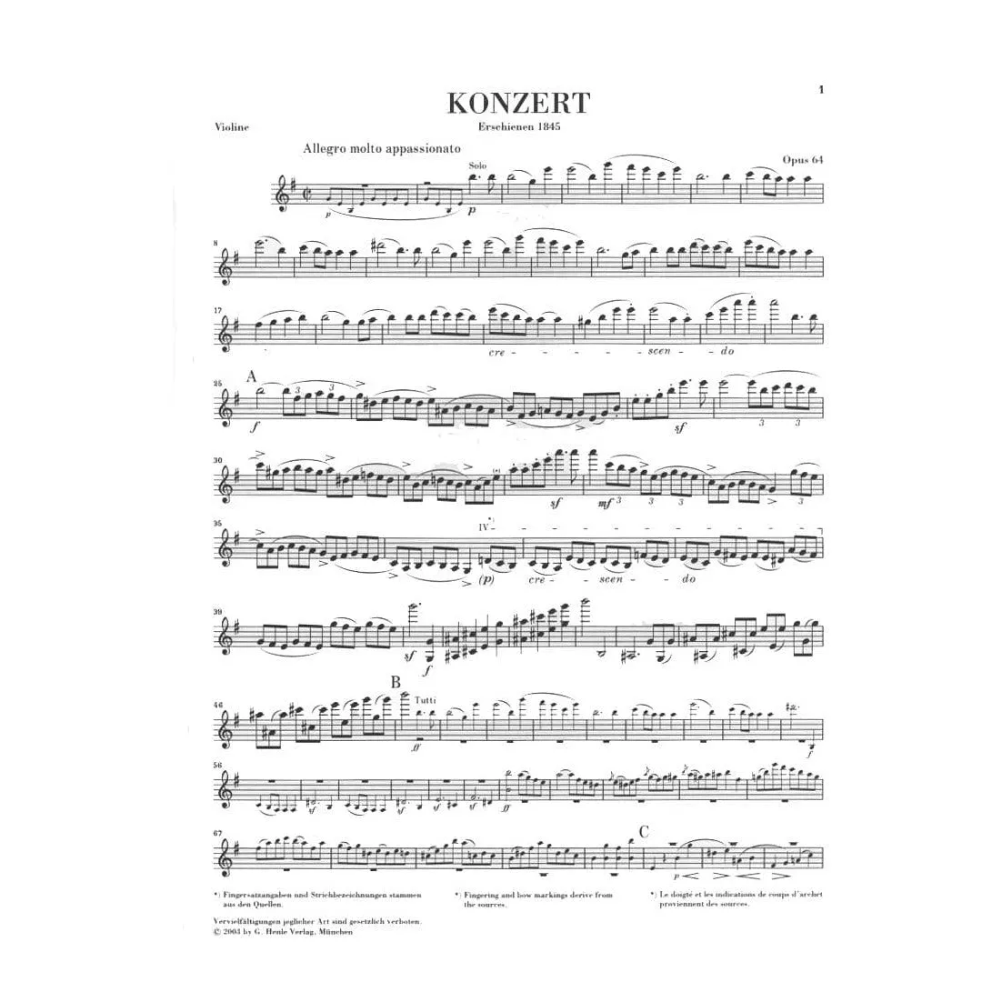 Shar Music Mendelssohn Konzert e-Moll op. 64 Noten Violine Urtext