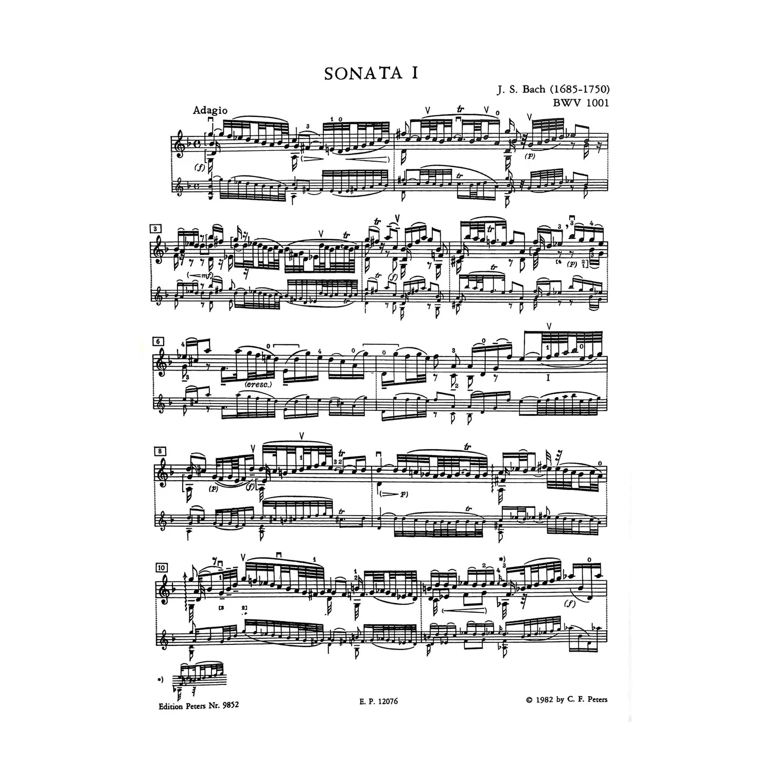Edition Peters Bach BWV 1001-1006 Noten Violine Urtext