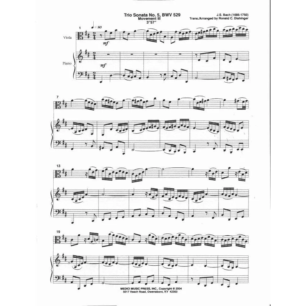 Bach Trio-Sonate Nr.5 BWV529 Noten Viola Klavier Medici