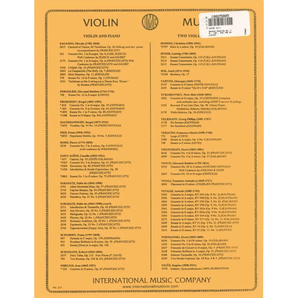 International Brahms 3 Sonaten Violine Klavier Noten Galamian