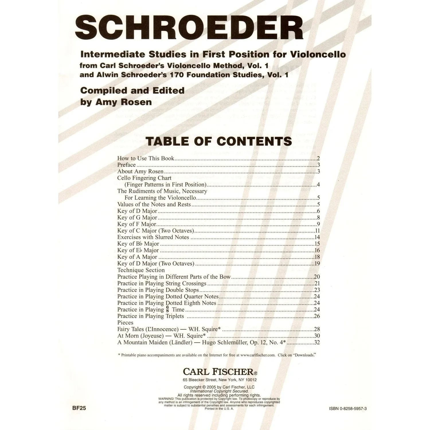 Carl Fischer Schroeder Rosen Etüden 1. Lage Noten Cello