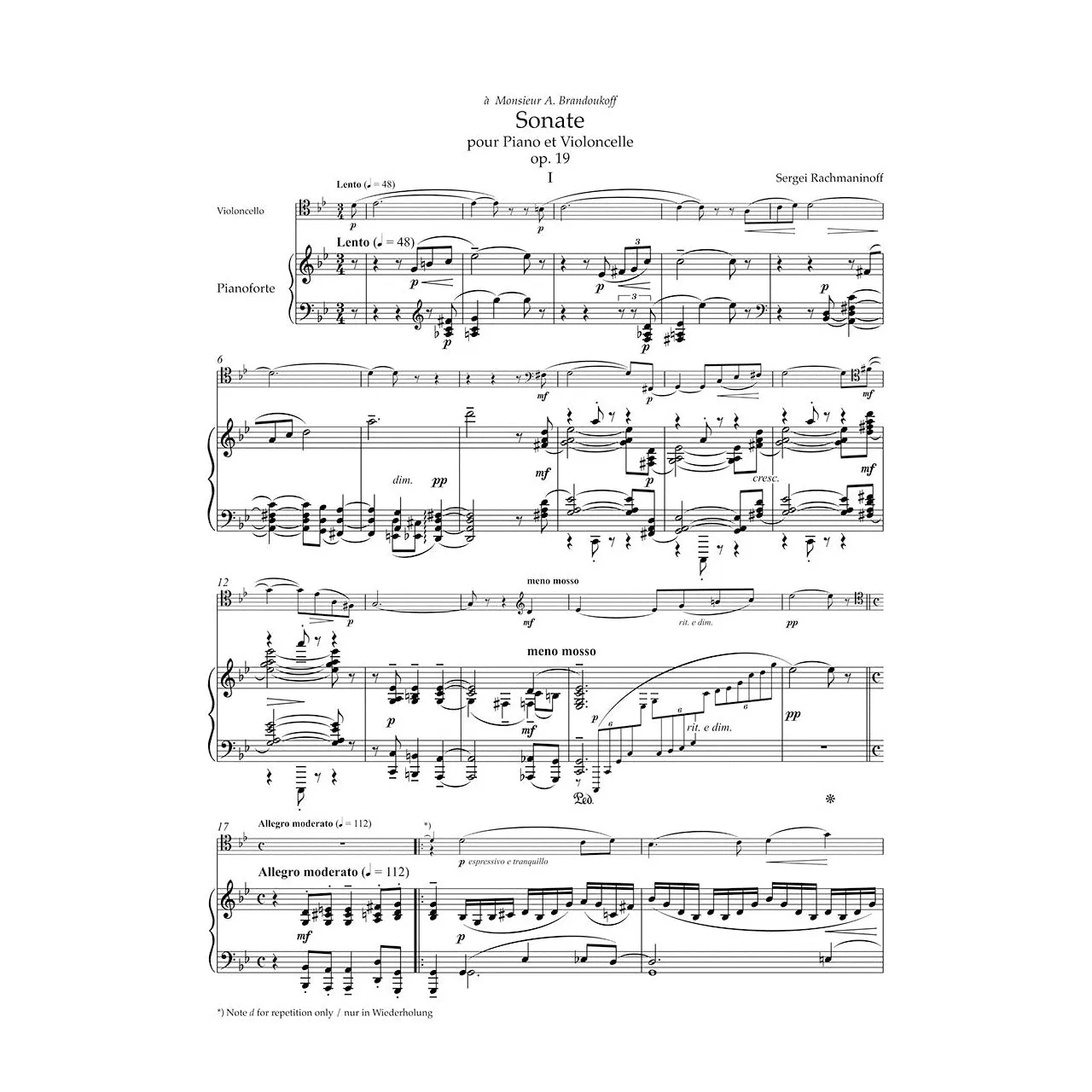 Bärenreiter Rachmaninoff Werke Violoncellonoten Cello Klavier