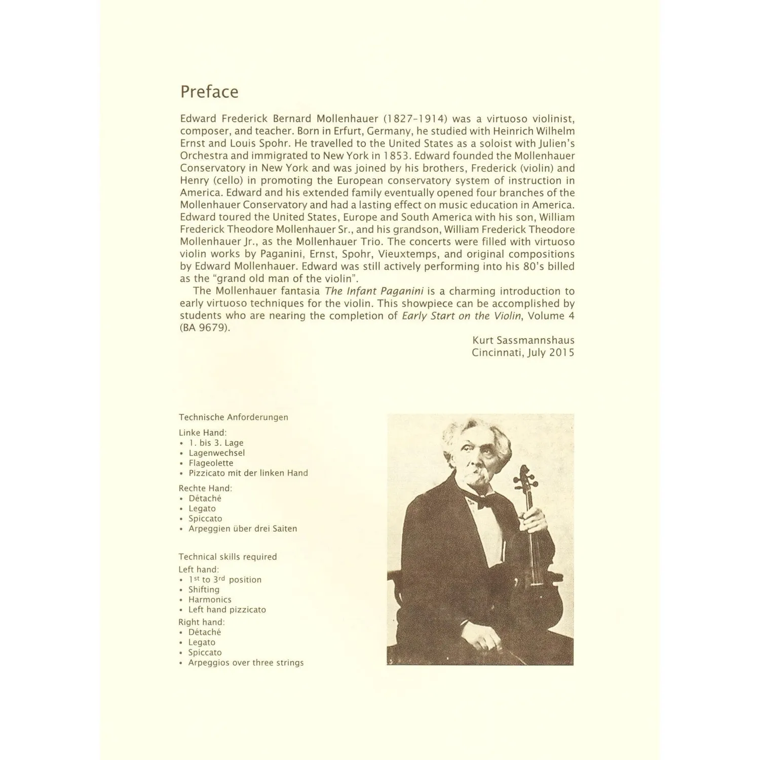 Bärenreiter Mollenhauer Infant Paganini Violinenoten mit Klavier