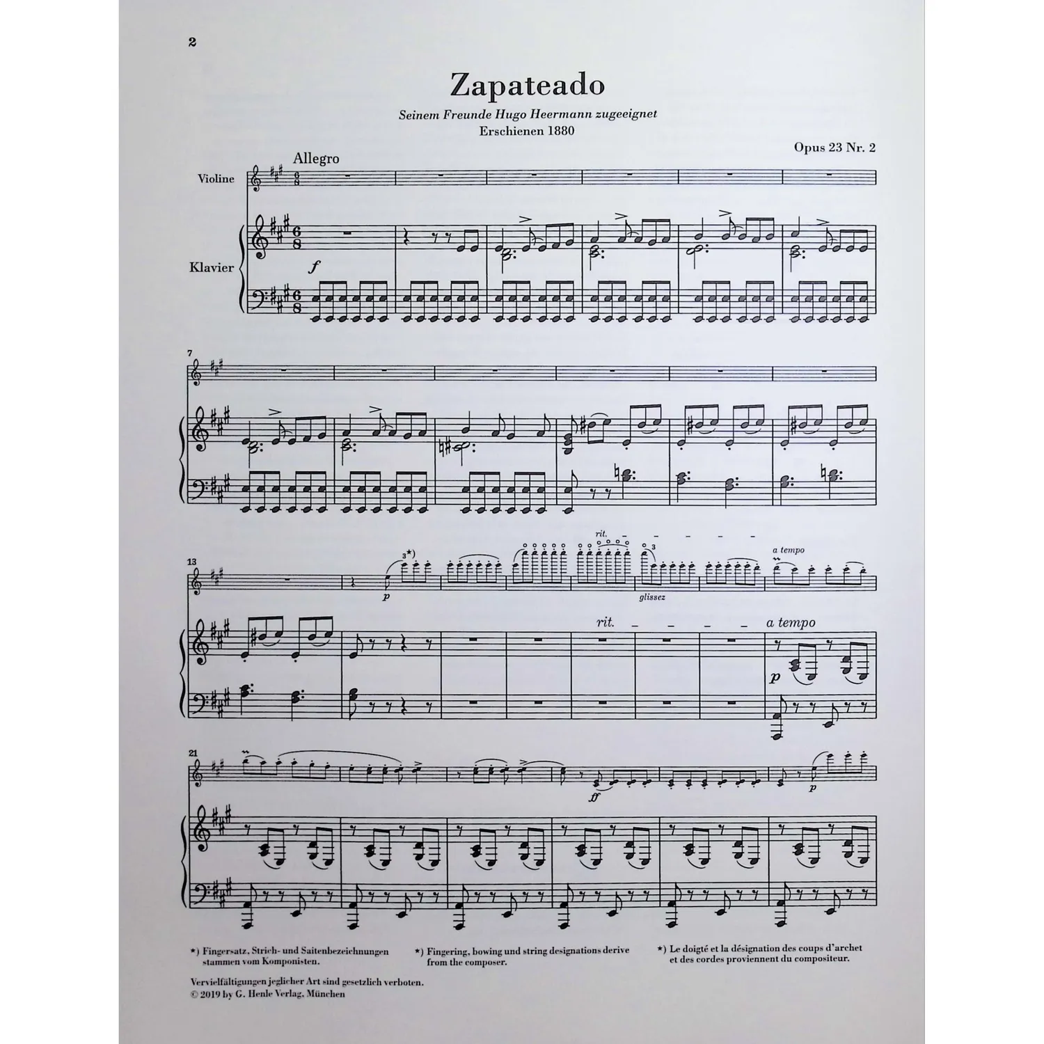 Henle Sarasate Zapateado op.23 Violinnoten Klavier