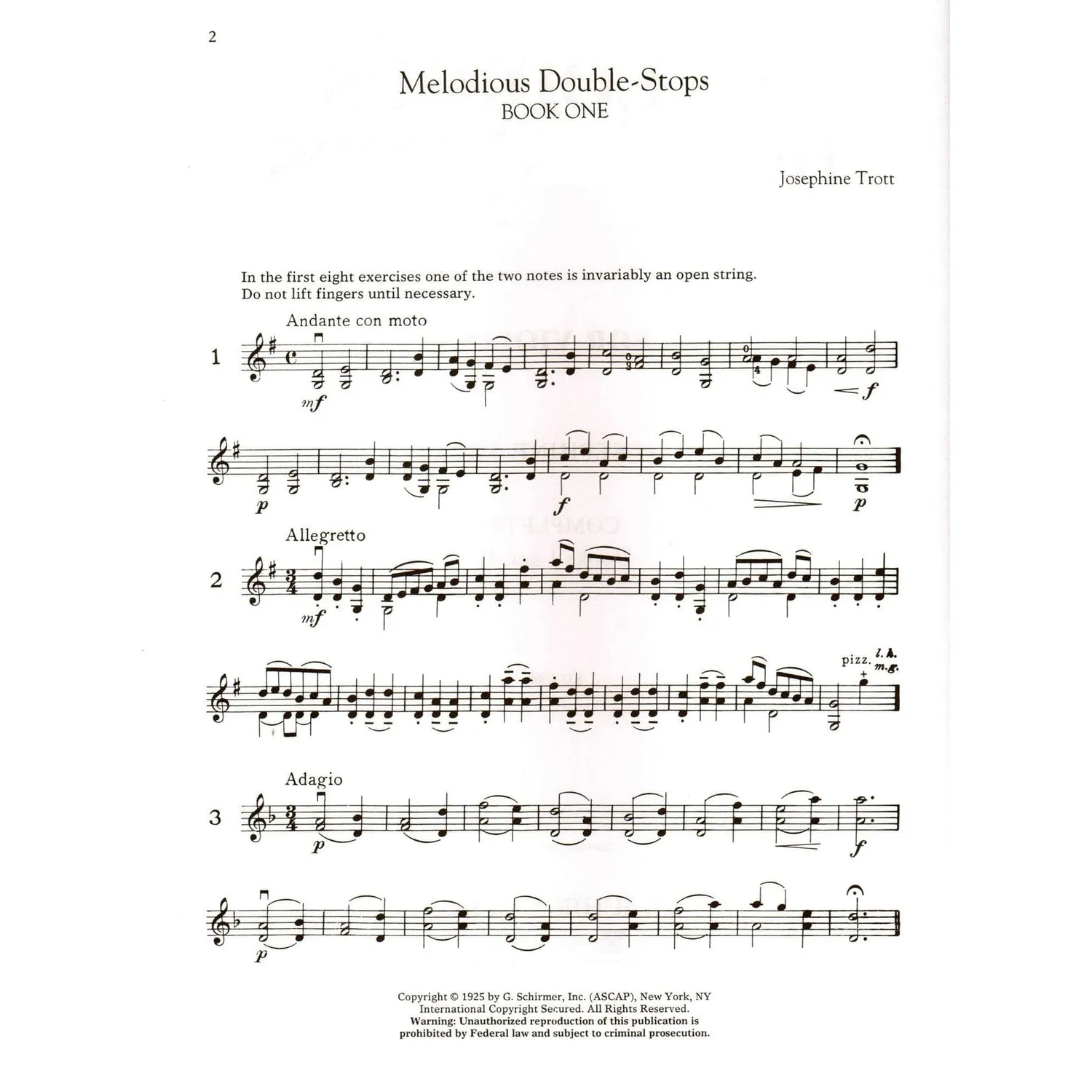 Schirmer Trott Melodious Double-Stops Noten Violine 1+2