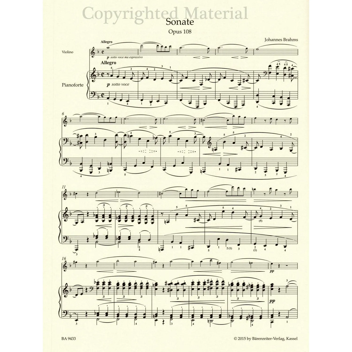 Bärenreiter Brahms Sonate d-Moll Op 108 Noten Violine