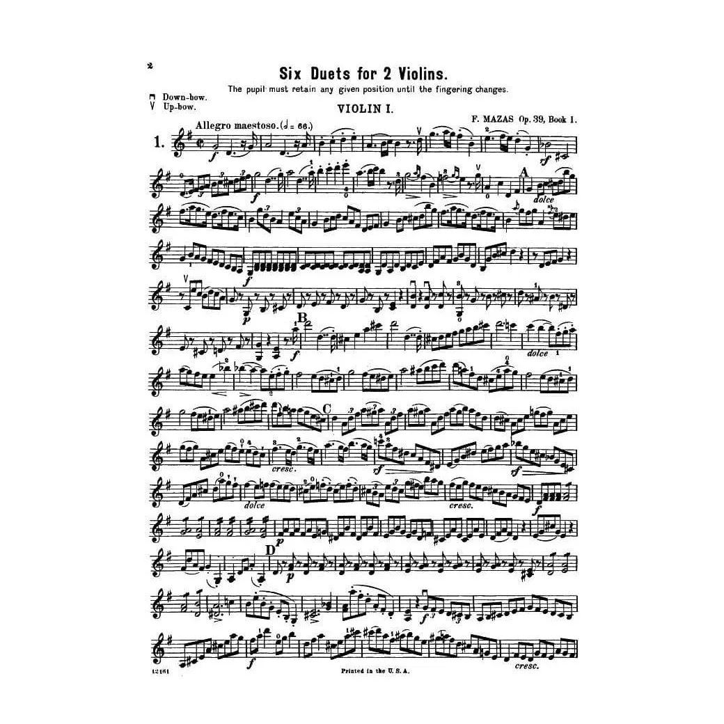 Shar Music Mazas Six Duets Op 39 Buch 1 Noten 2 Violinen