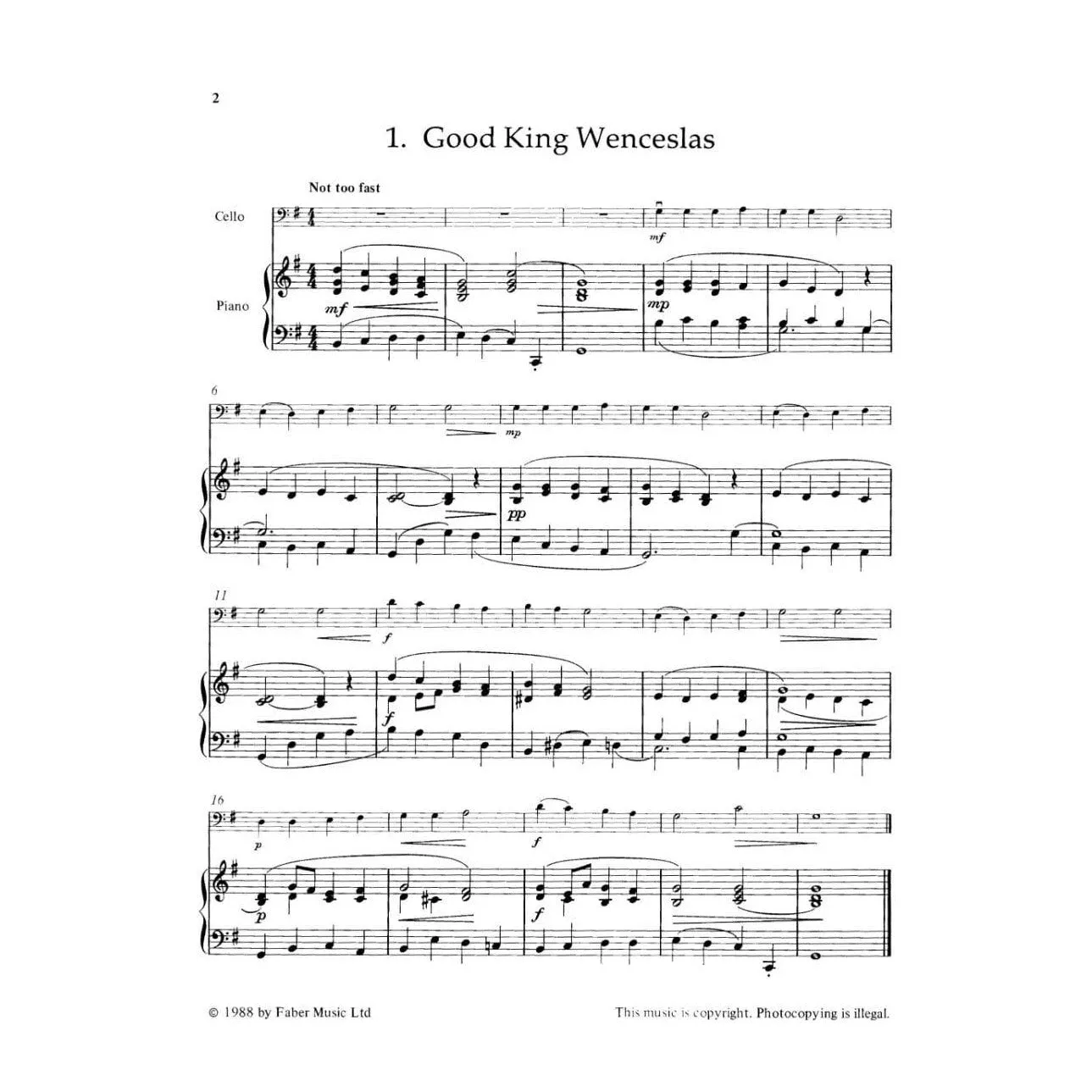 Hubicki Cello Carol Time Cello Noten mit Klavier