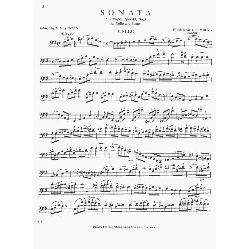 International Romberg Sonate G-Dur Op.43 Nr.3 Cellonoten Cello Klavier