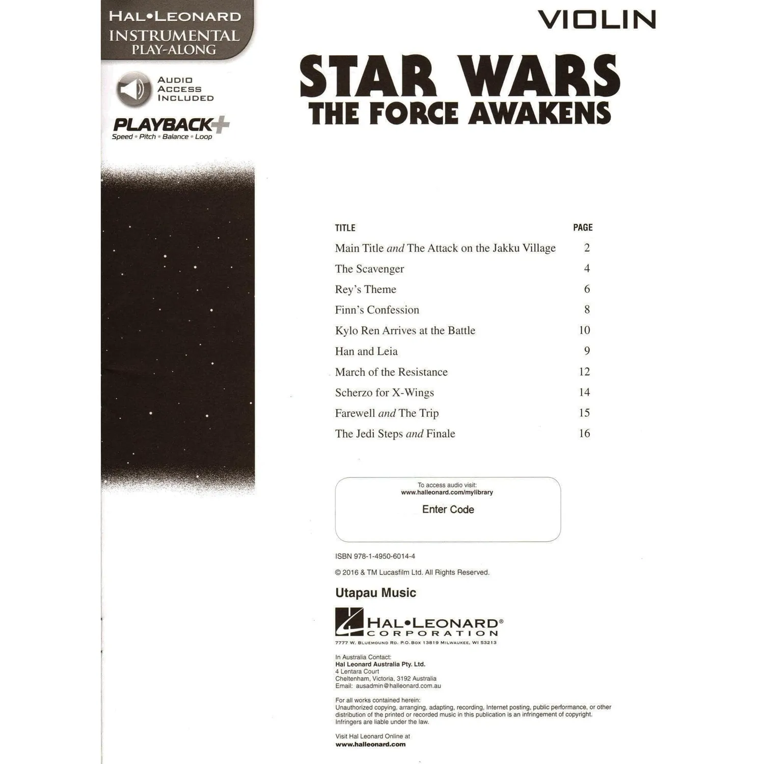 Hal Leonard Star Wars The Force Awakens Noten für Violine mit Audio
