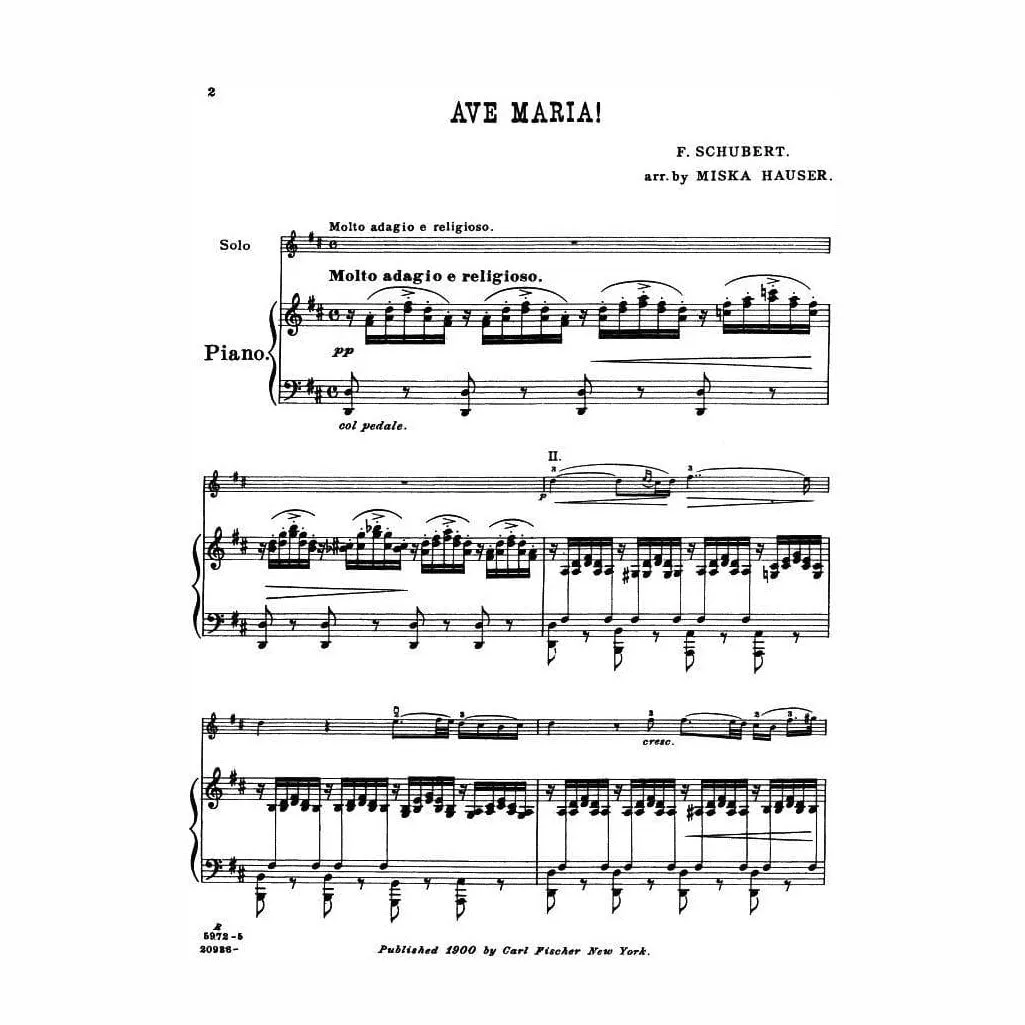 Carl Fischer Schubert Ave Maria D 839 Noten Violine Klavier