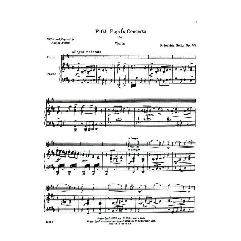 Seitz Schülerkonzert Nr. 5 Op. 22 Violinnoten D-Dur