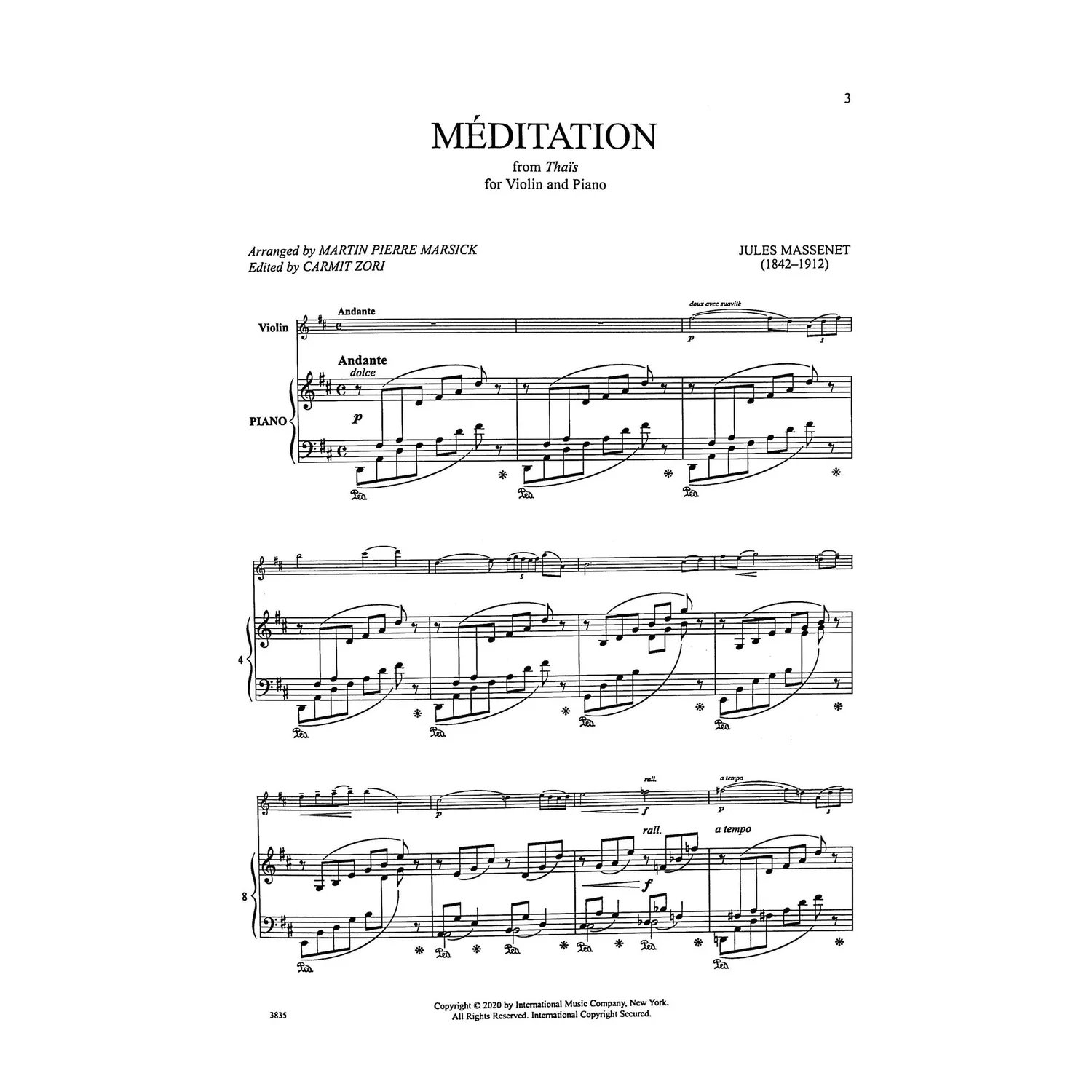 International Massenet Meditation Thais Noten Violine Klavier