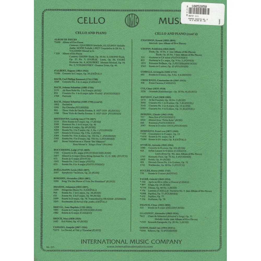 International Popper Gavotte Nr. 2 D-Dur op. 23 Cellonoten