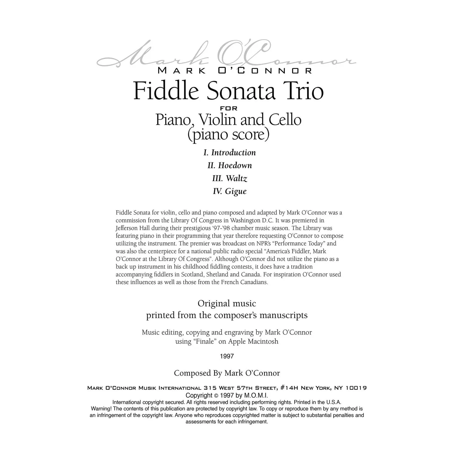 Shar Music O'Connor Fiddle Sonata Noten Trio Download