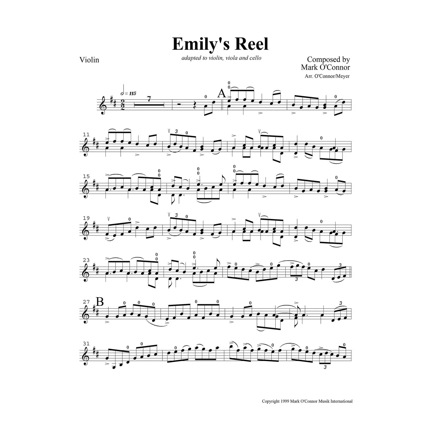 O'Connor Emily's Reel Noten Violine Viola Cello Download