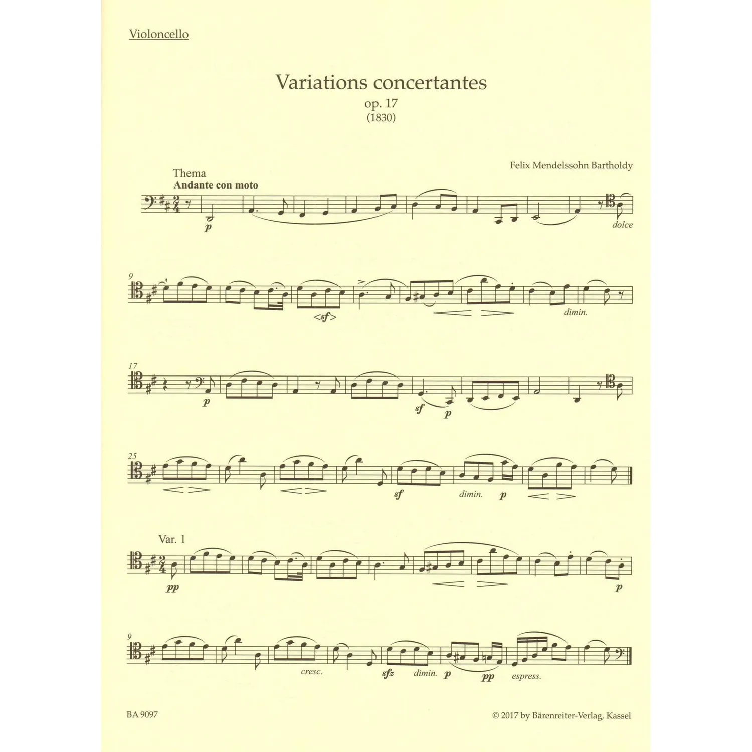 Mendelssohn Sämtliche Werke 2 Cello Klavier Urtext Barenreiter