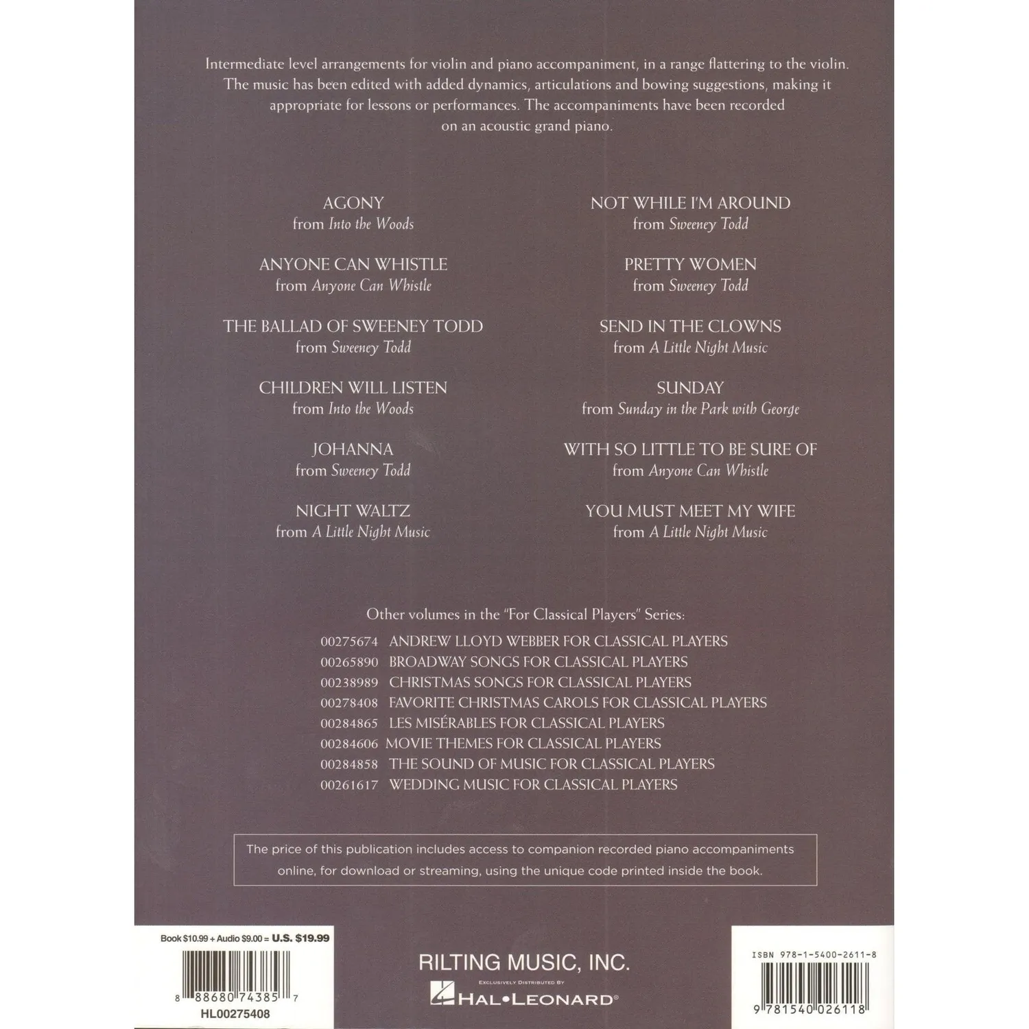 Hal Leonard Sondheim Classical Players Violine Klavier Noten