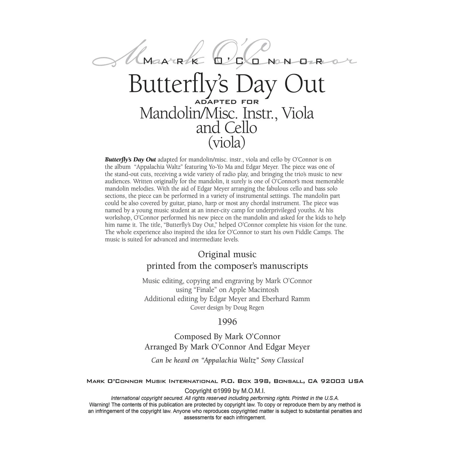 Shar Music O’Connor Butterfly’s Day Out Noten Viola Download