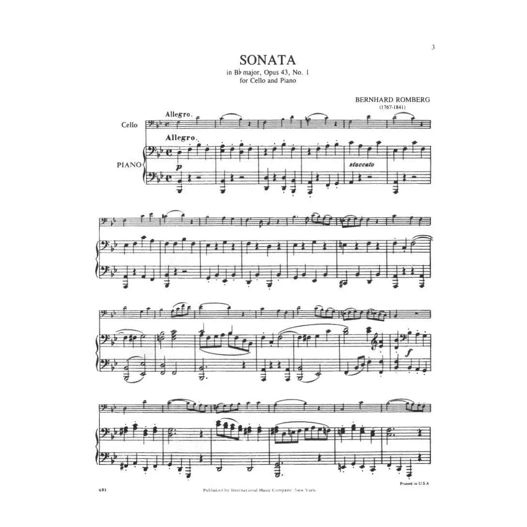 Shar Music Romberg Cello-Sonate B-Dur op. 43 Nr. 1 Noten Cello Klavier