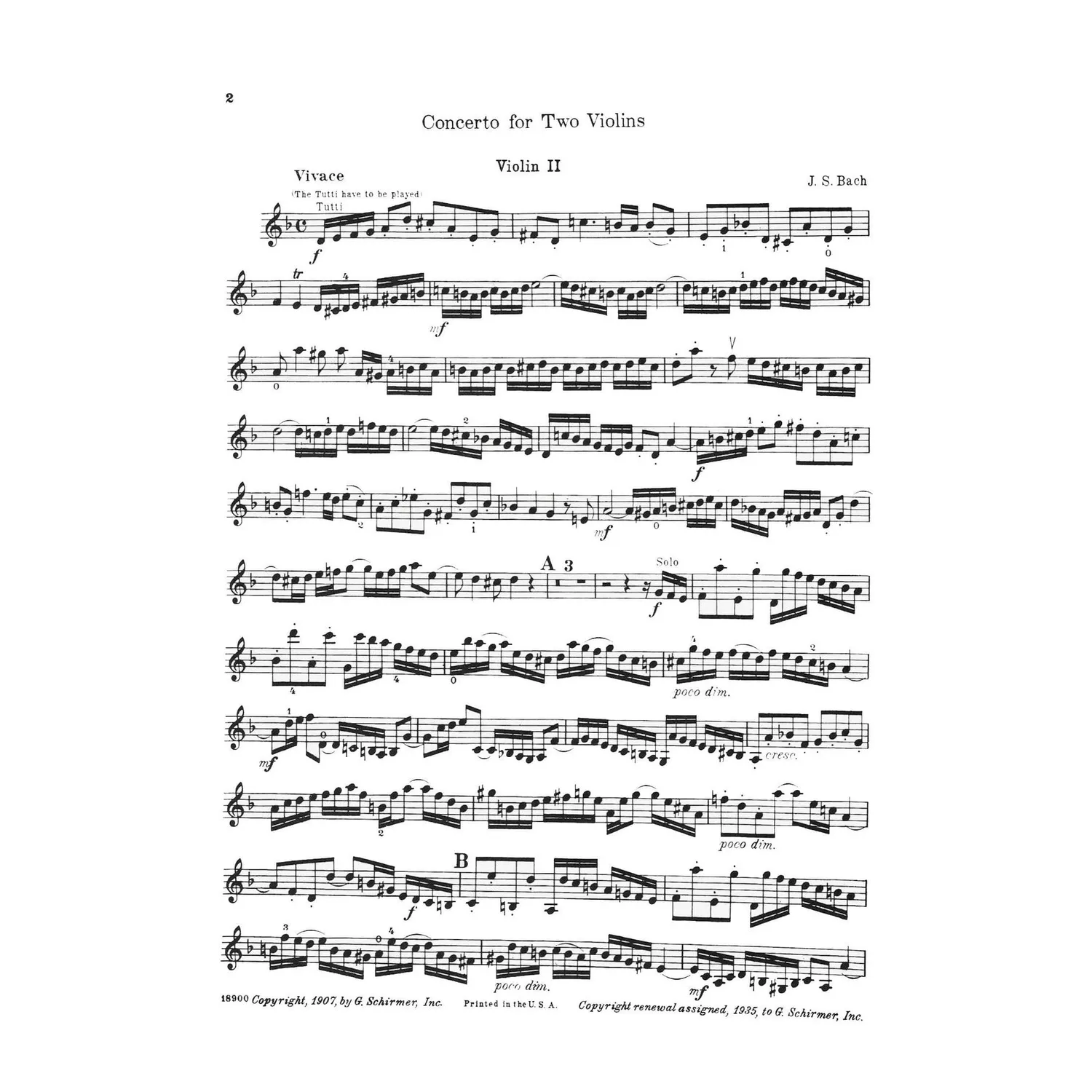Bach BWV 1043 Doppelkonzert Violinennoten 2 Violinen Klavier