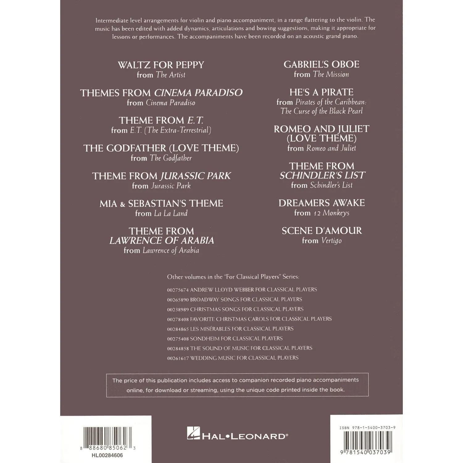 Hal Leonard Movie Themes Classical Players Violinenoten Violine Klavier