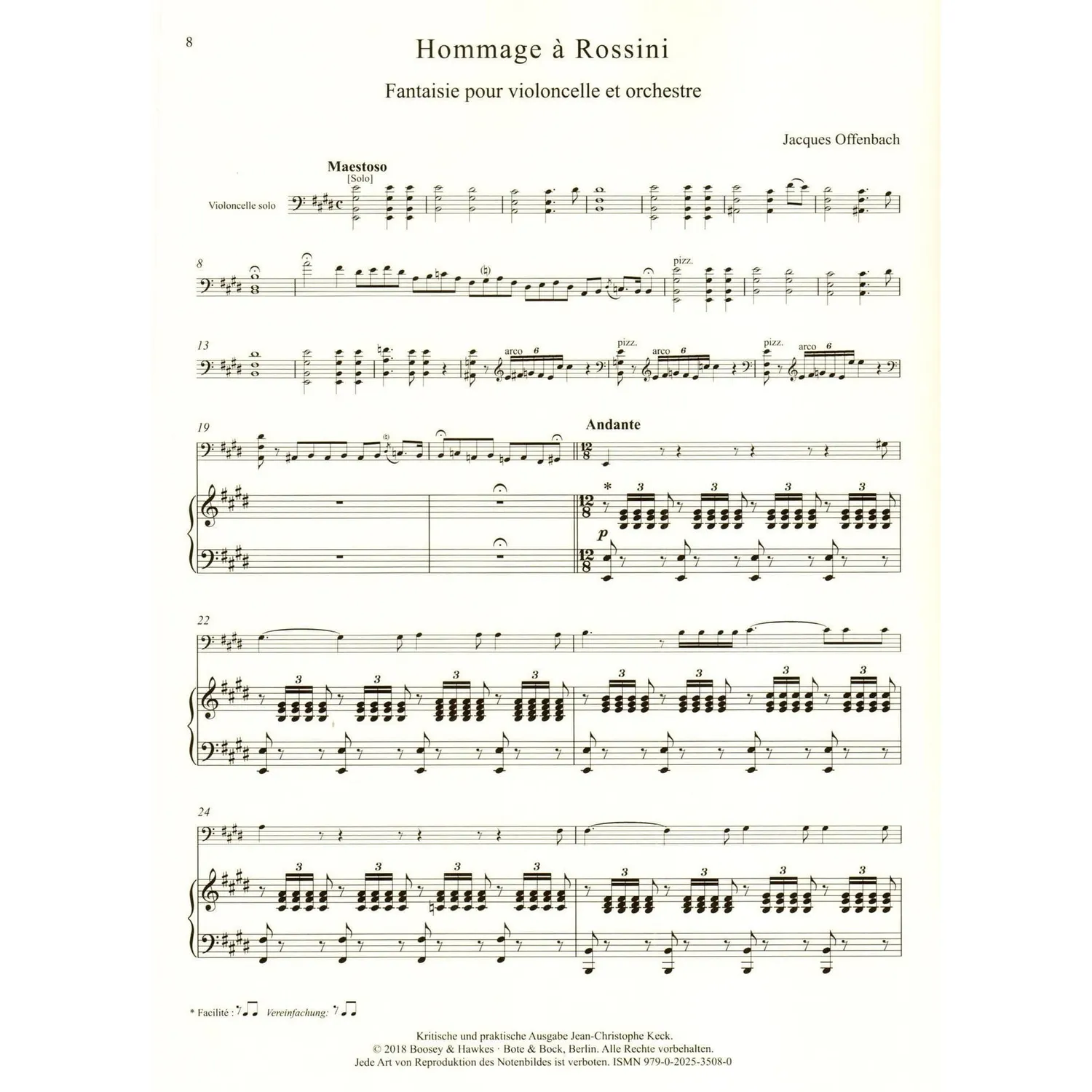 Offenbach Hommage a Rossini Cello Klavier Noten Keck