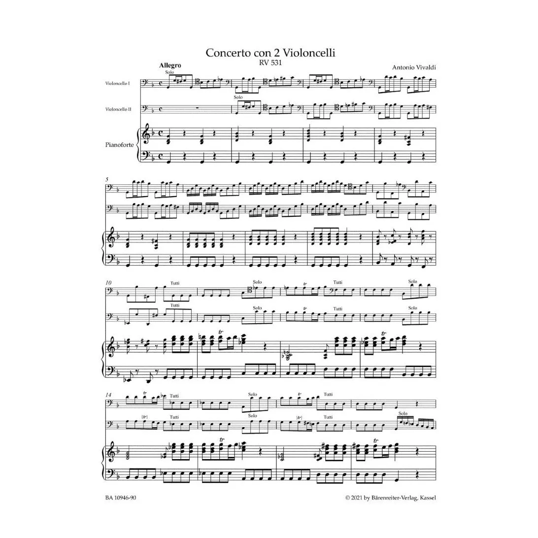 Bärenreiter Vivaldi Konzert RV 531 Cello g-Moll Noten