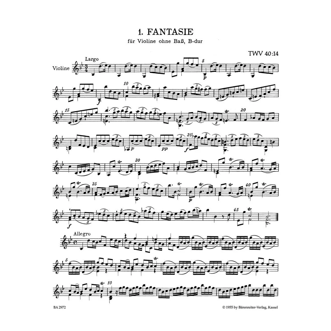 Shar Music Telemann 12 Fantasien TWV 40 Violine Solo Noten
