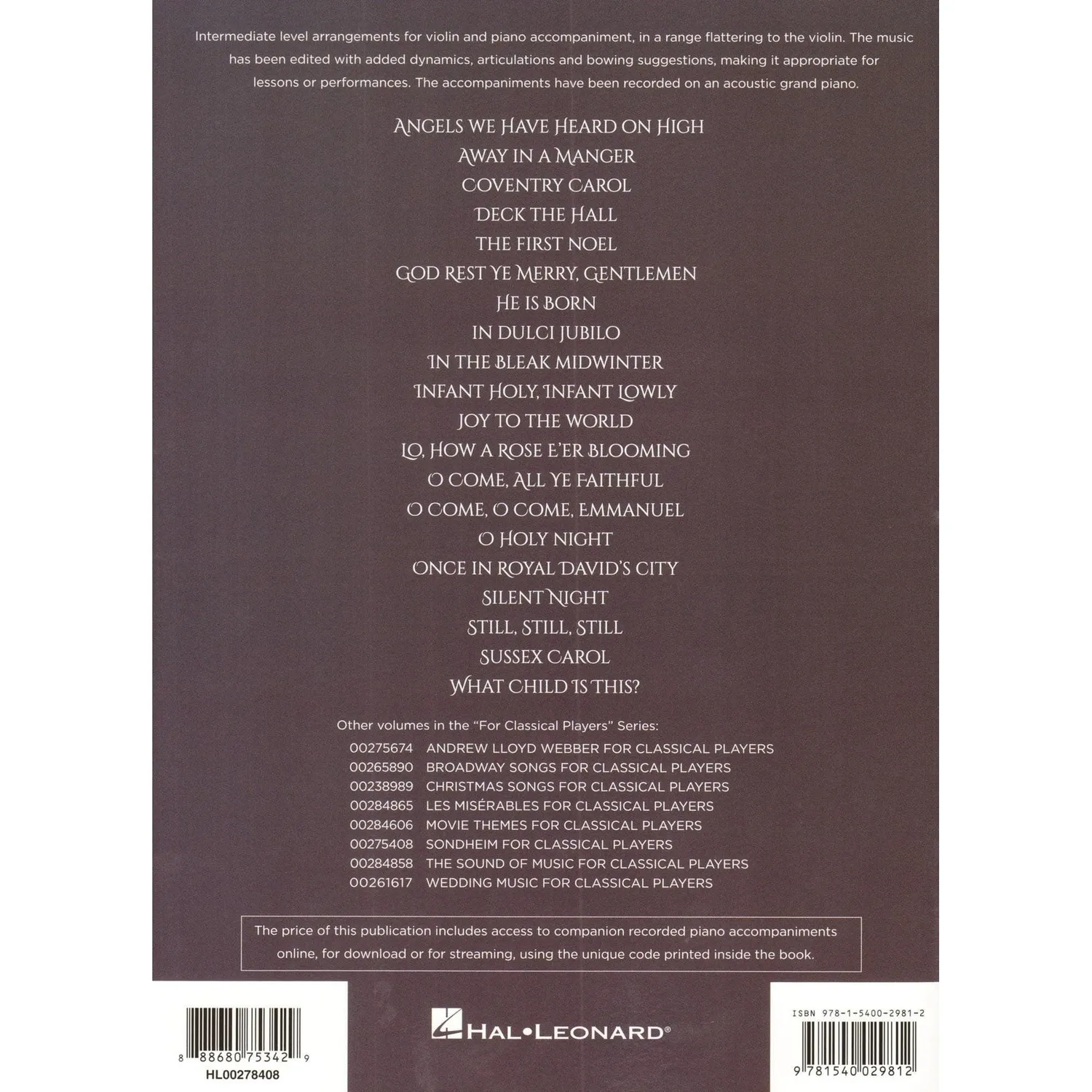 Hal Leonard Favorite Christmas Carols Violine Klavier Audio