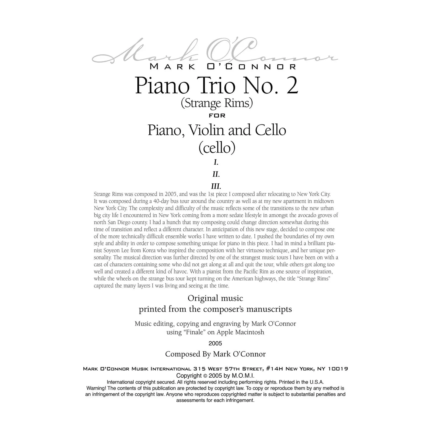 Shar Music O'Connor Piano Trio No.2 Cello Noten Download