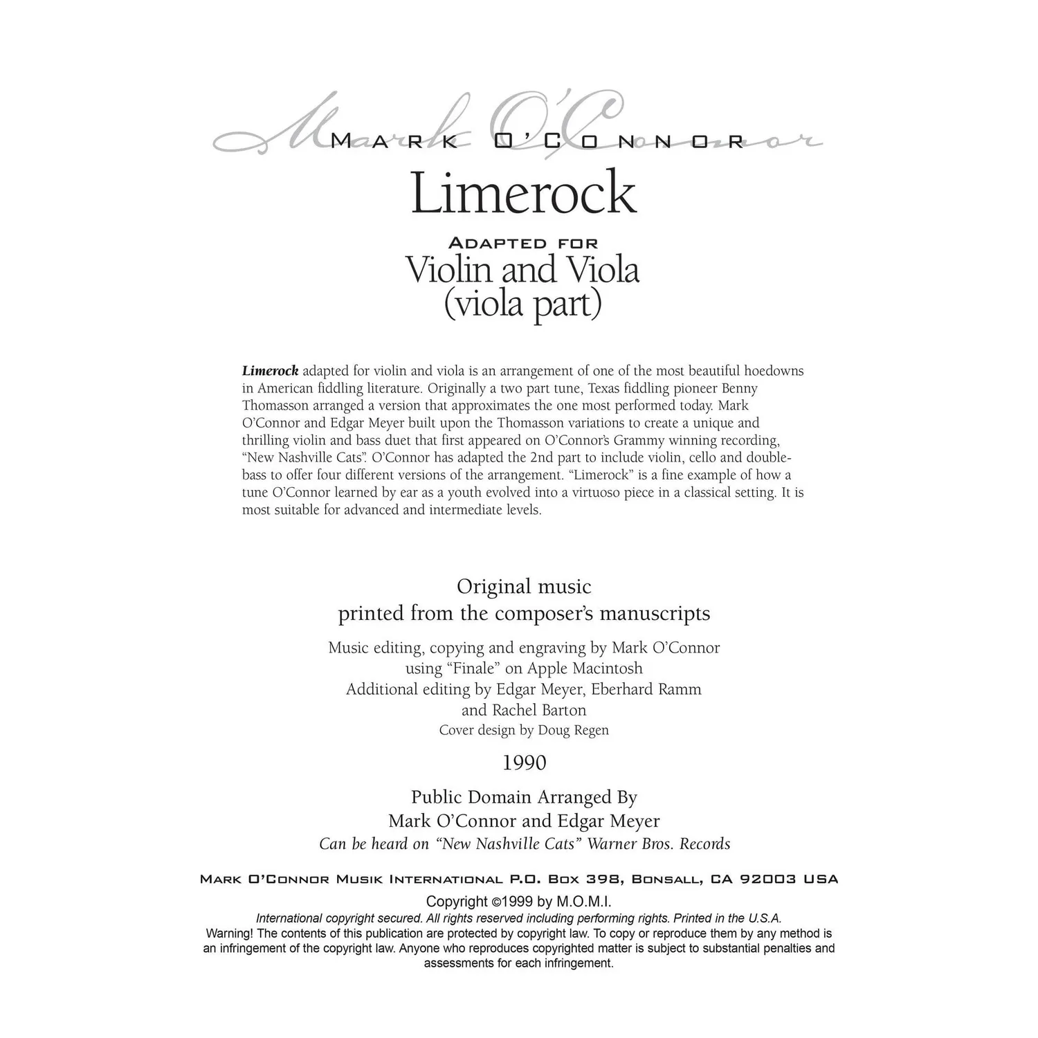 Shar Music Mark O’Connor Limerock Noten Download Viola