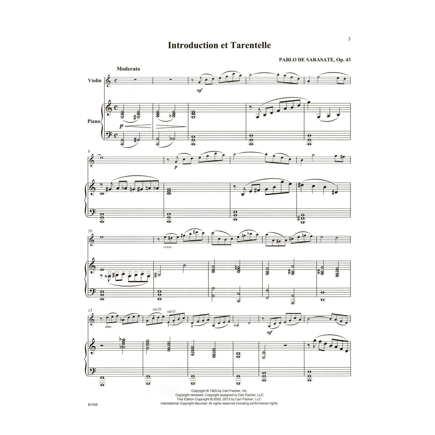 Carl Fischer Sarasate Introduction Tarantella Op 43 Violinenoten