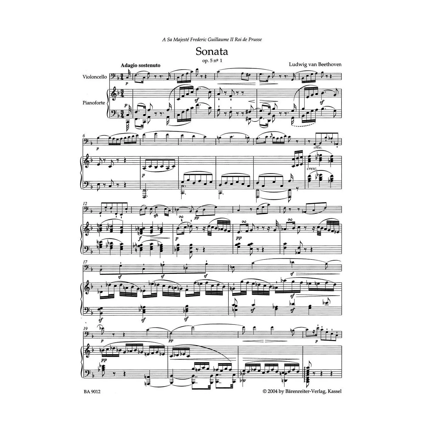 Bärenreiter Beethoven Sonaten Op. 5 69 102 Noten Cello Klavier