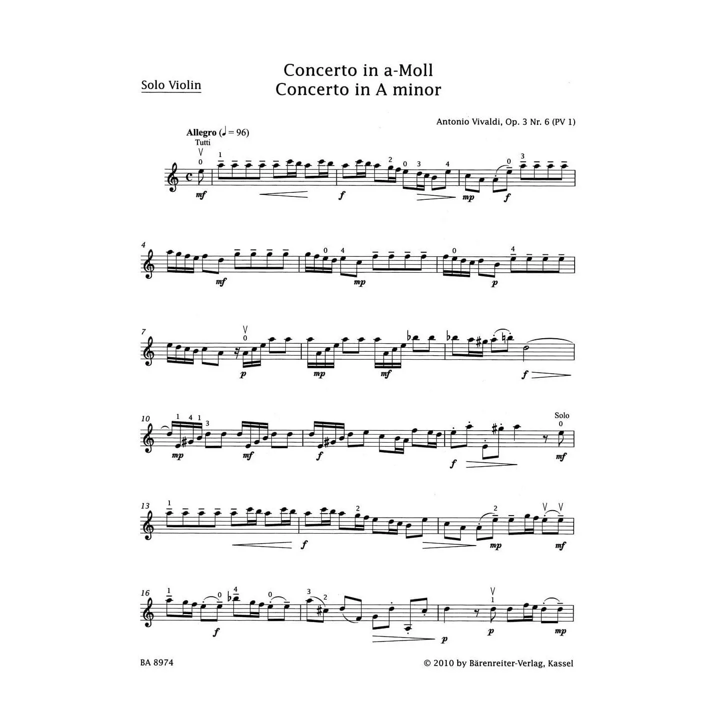 Bärenreiter Vivaldi op. 3 Nr. 6 Noten Violine a-Moll