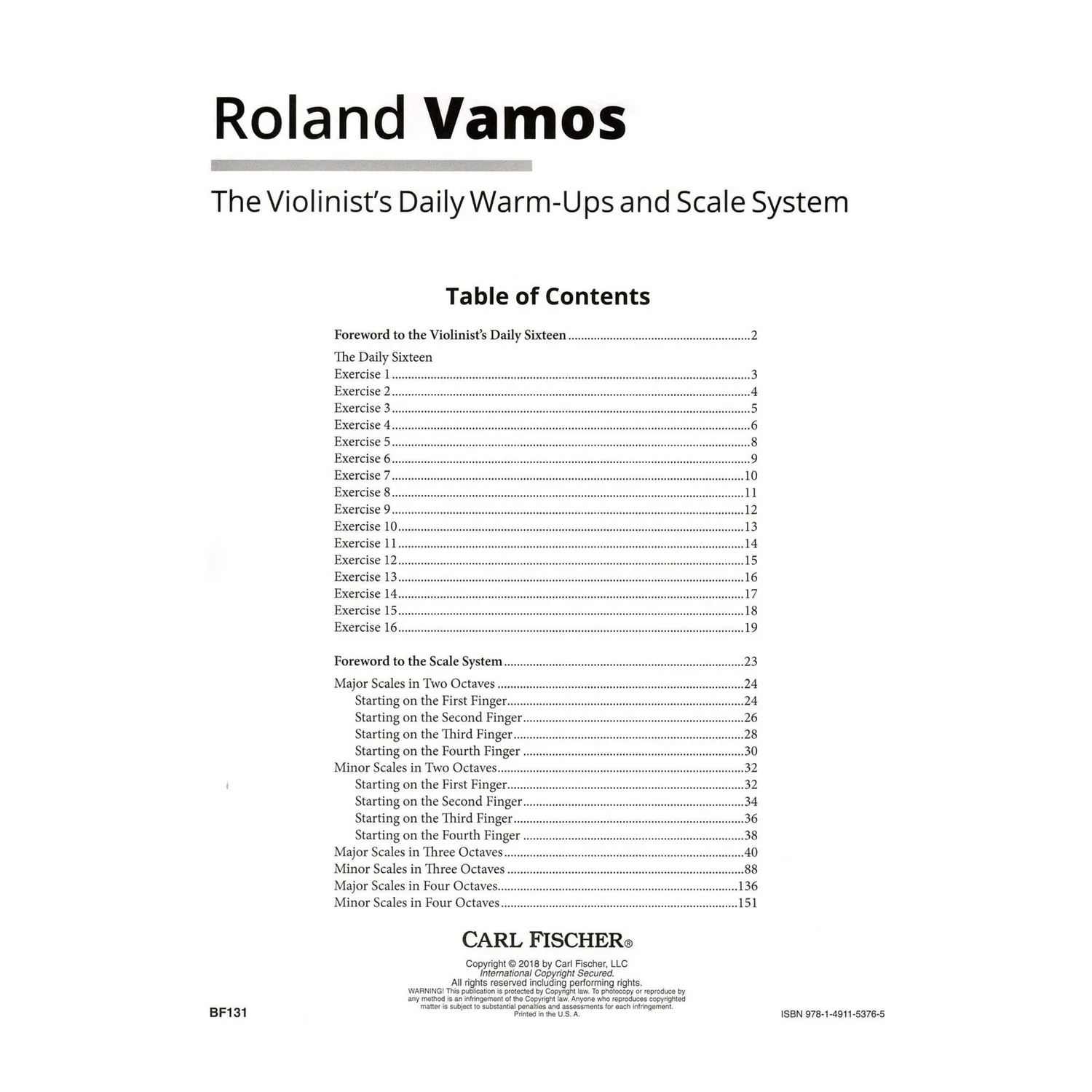 Carl Fischer Vamos Daily Warm Ups Violinetüden