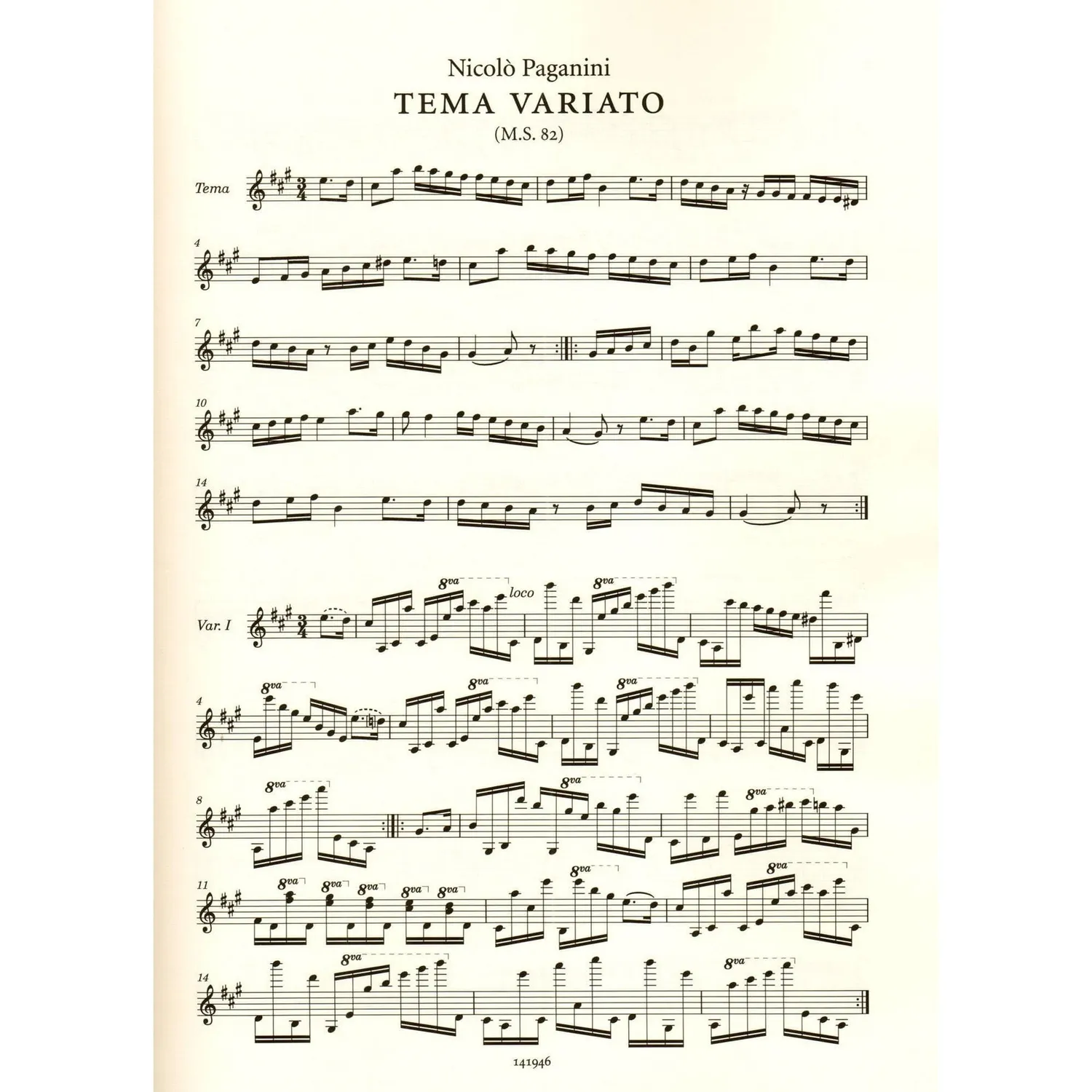 Ricordi Paganini Tema Variato M.S. 82 Soloviolinnoten