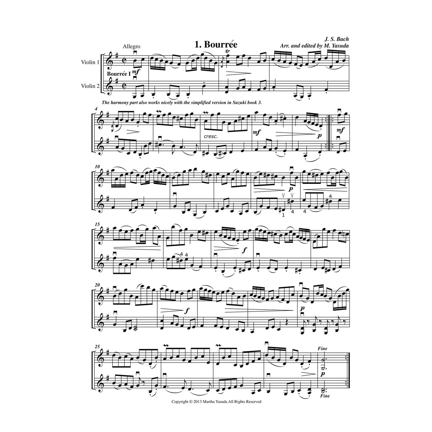 Yasuda Harmonious Melodies Vol. I Violine Download 2. Aufl.