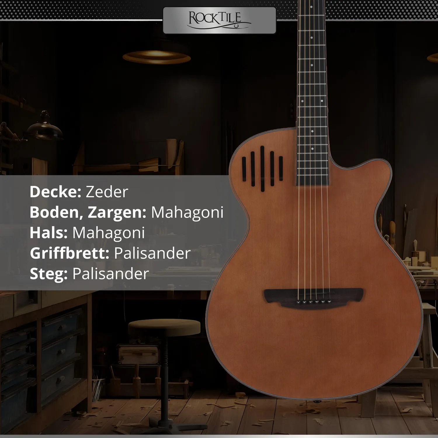 Rocktile OV2C-BN Westerngitarre Concert Cutaway